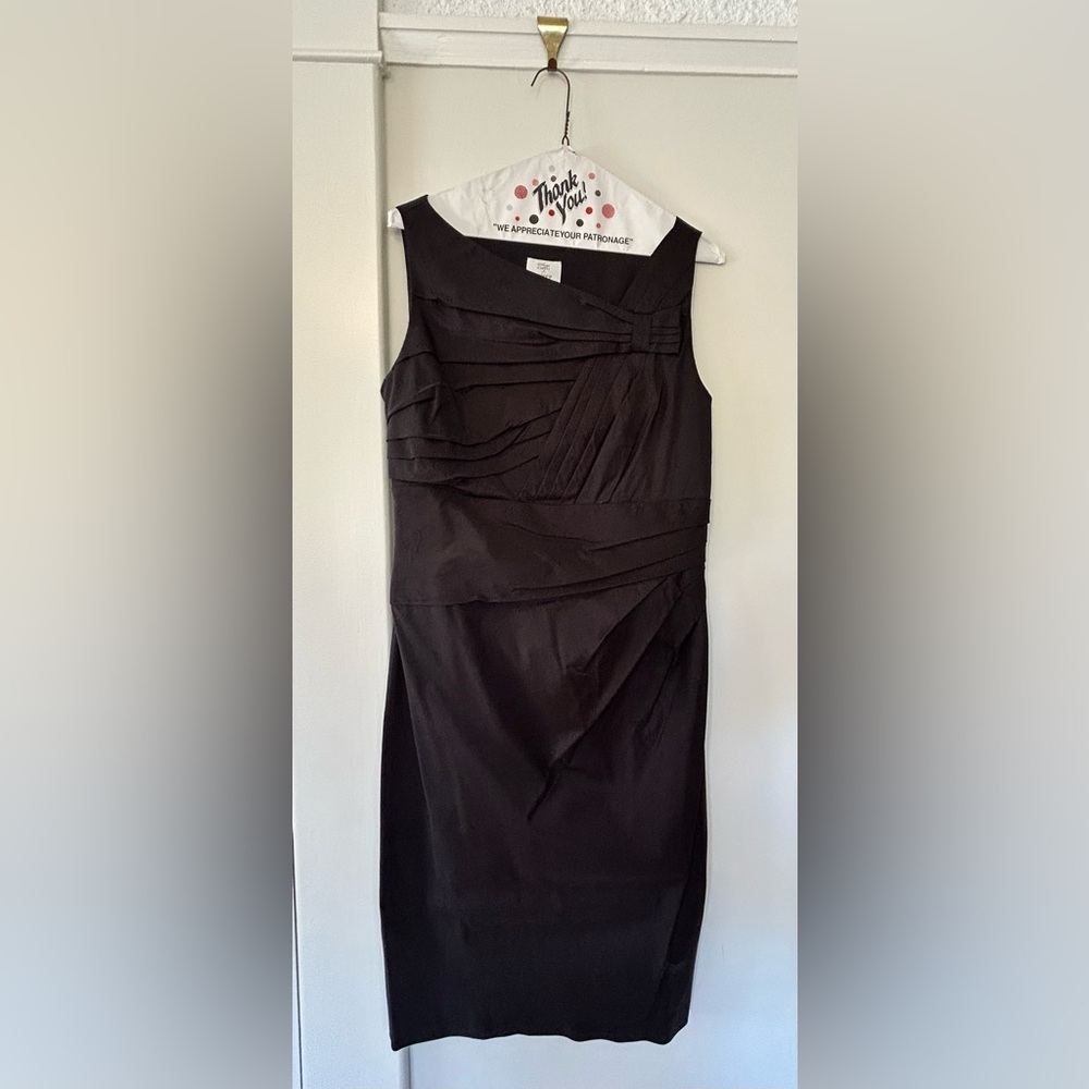 Suzi Chin for Maggy Boutique Black Ruched Sheath Midi Dress